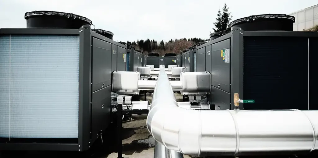 Commercial units installed for heating a greenhouse.