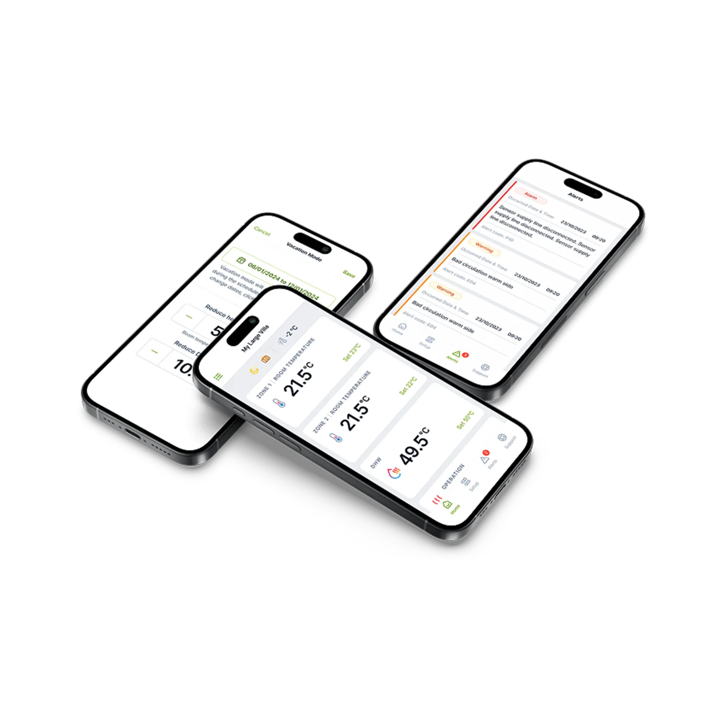 ES Free app for remote control, showing on three smartphones