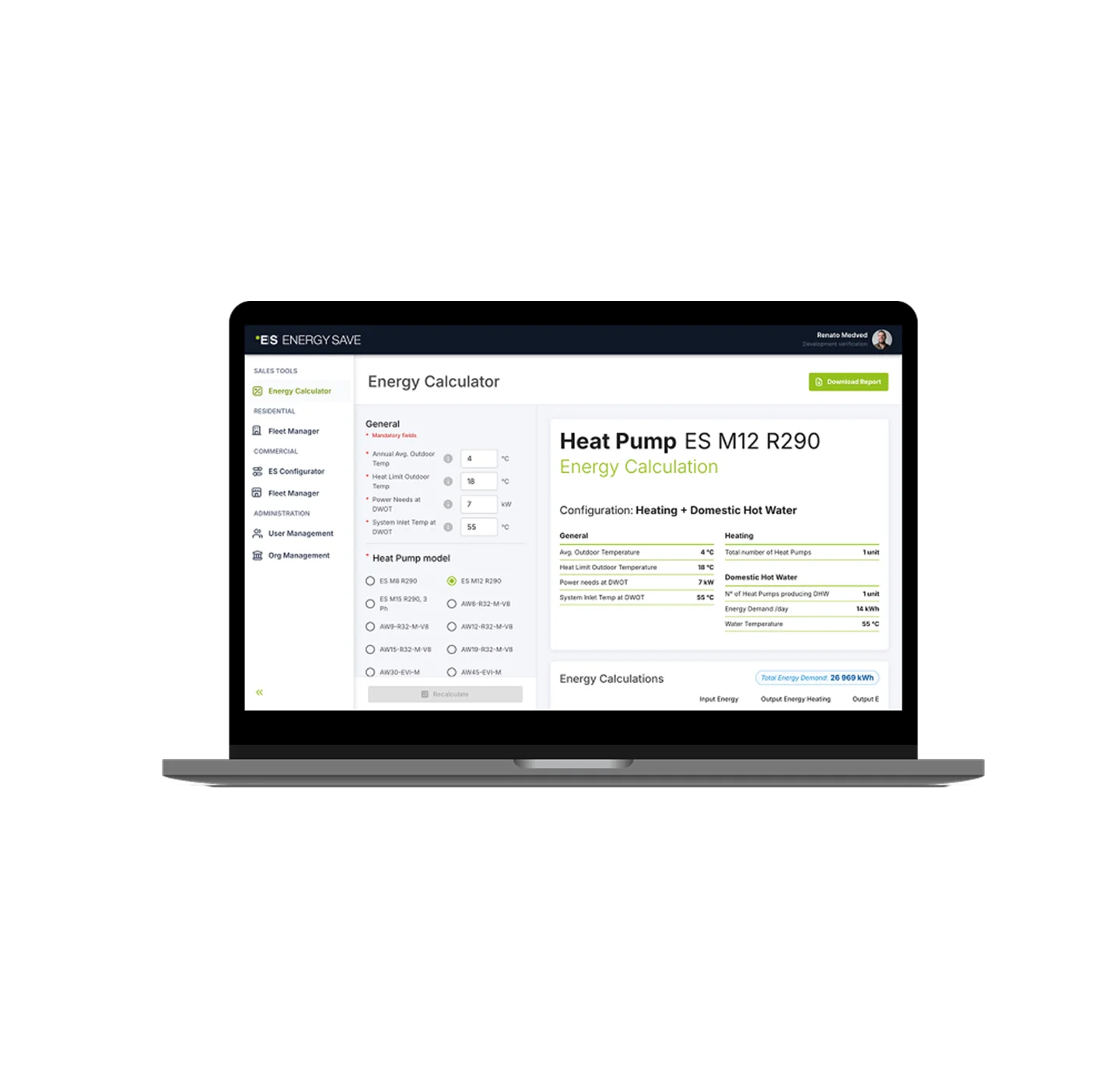 ES Calculator user interface showing on laptop screen.