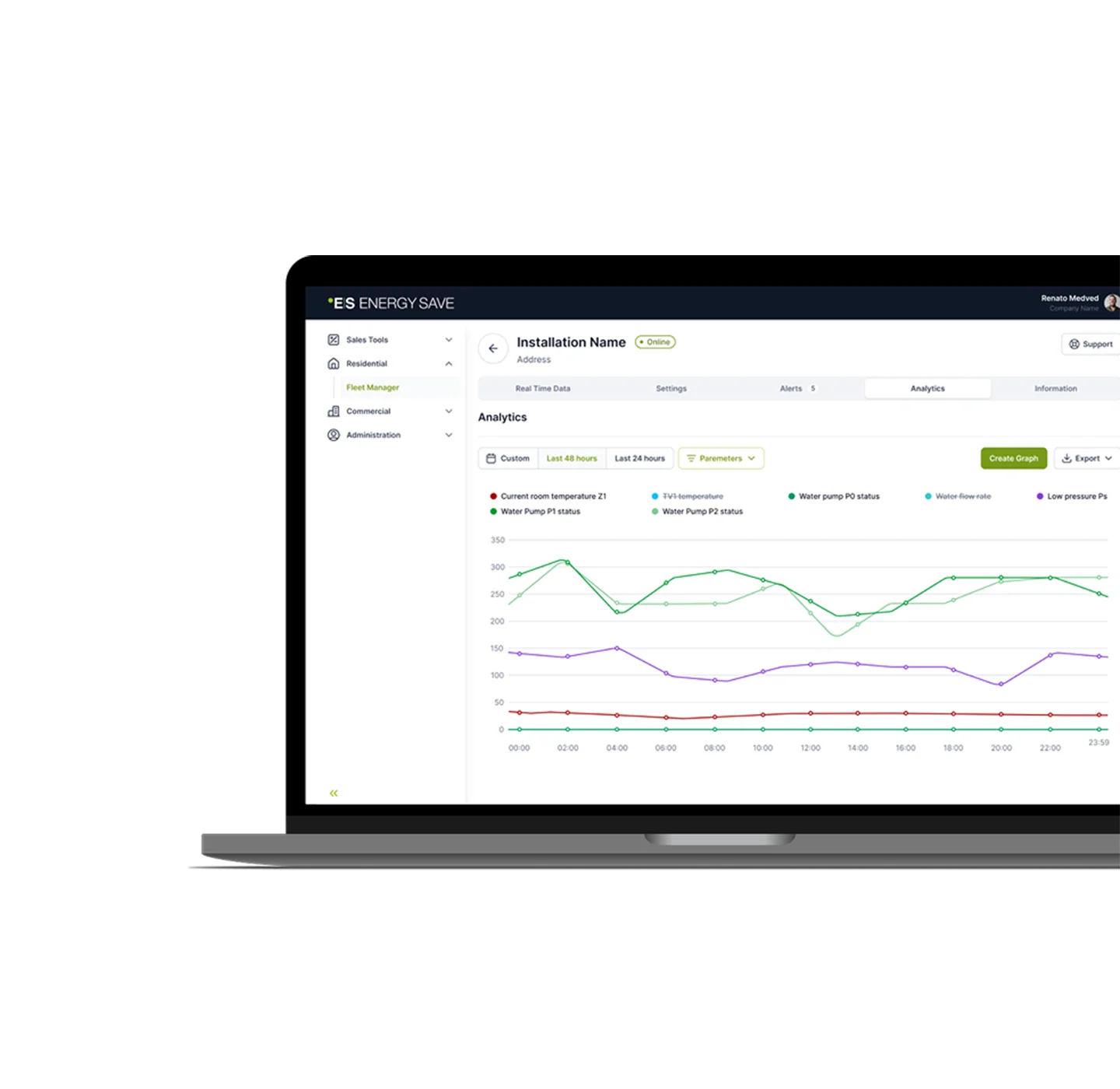 Computer with screen showing the user interface of the ES Fleet Manager.