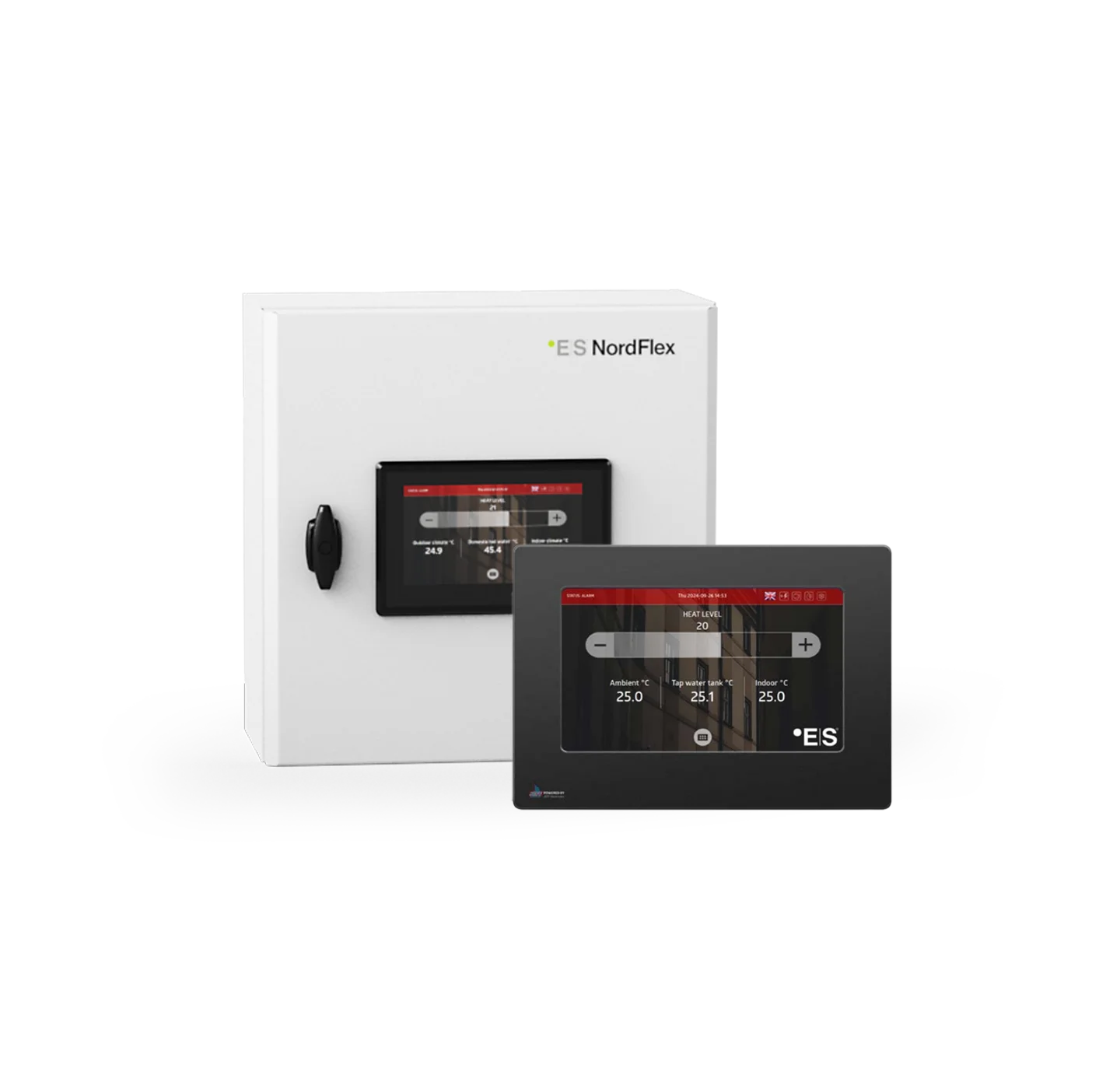 ES NordFlex control box with a close-up at the control display from the cabinet, showing control settings.