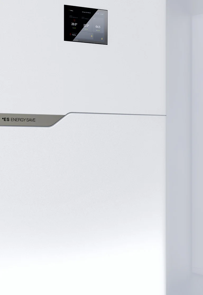 Modern indoor unit with digital display from ES flexible energy solutions product range.