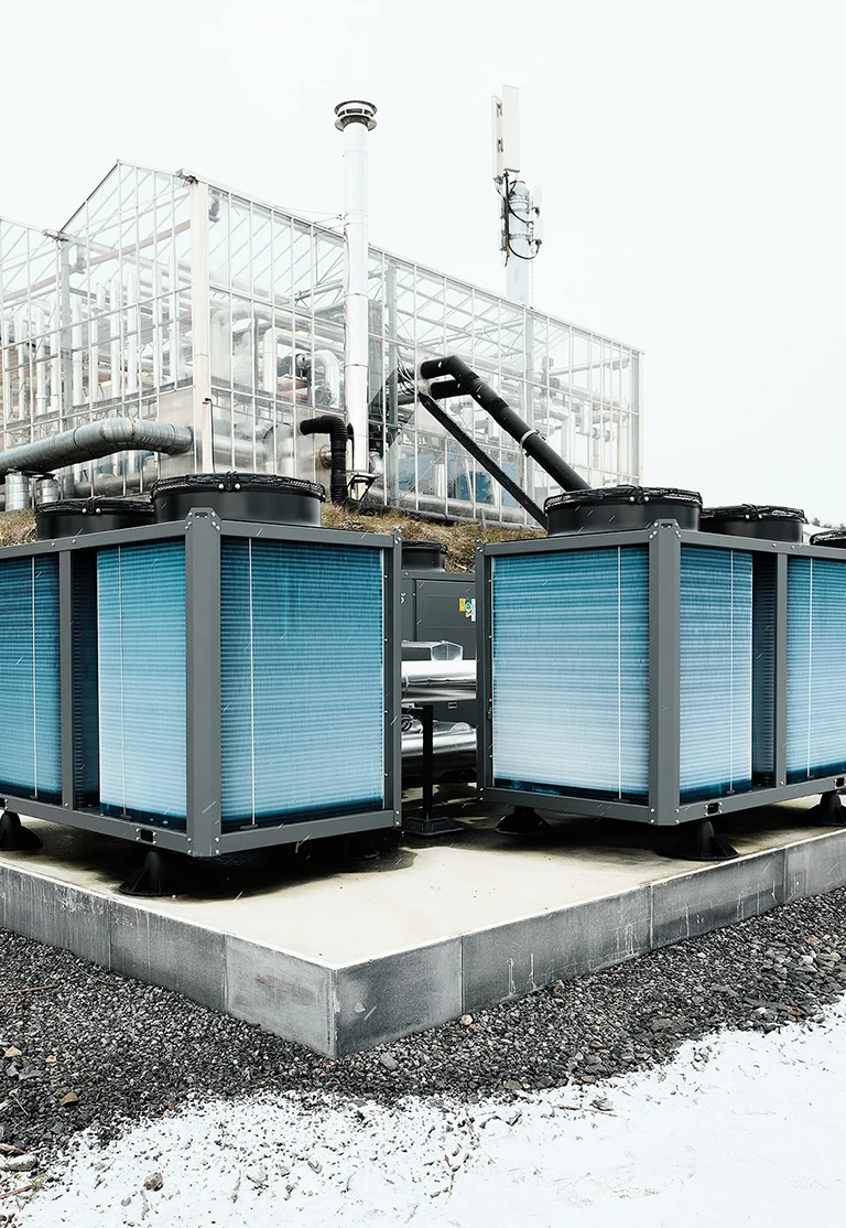 Modular heat pumps installed at a commercial greenhouse.